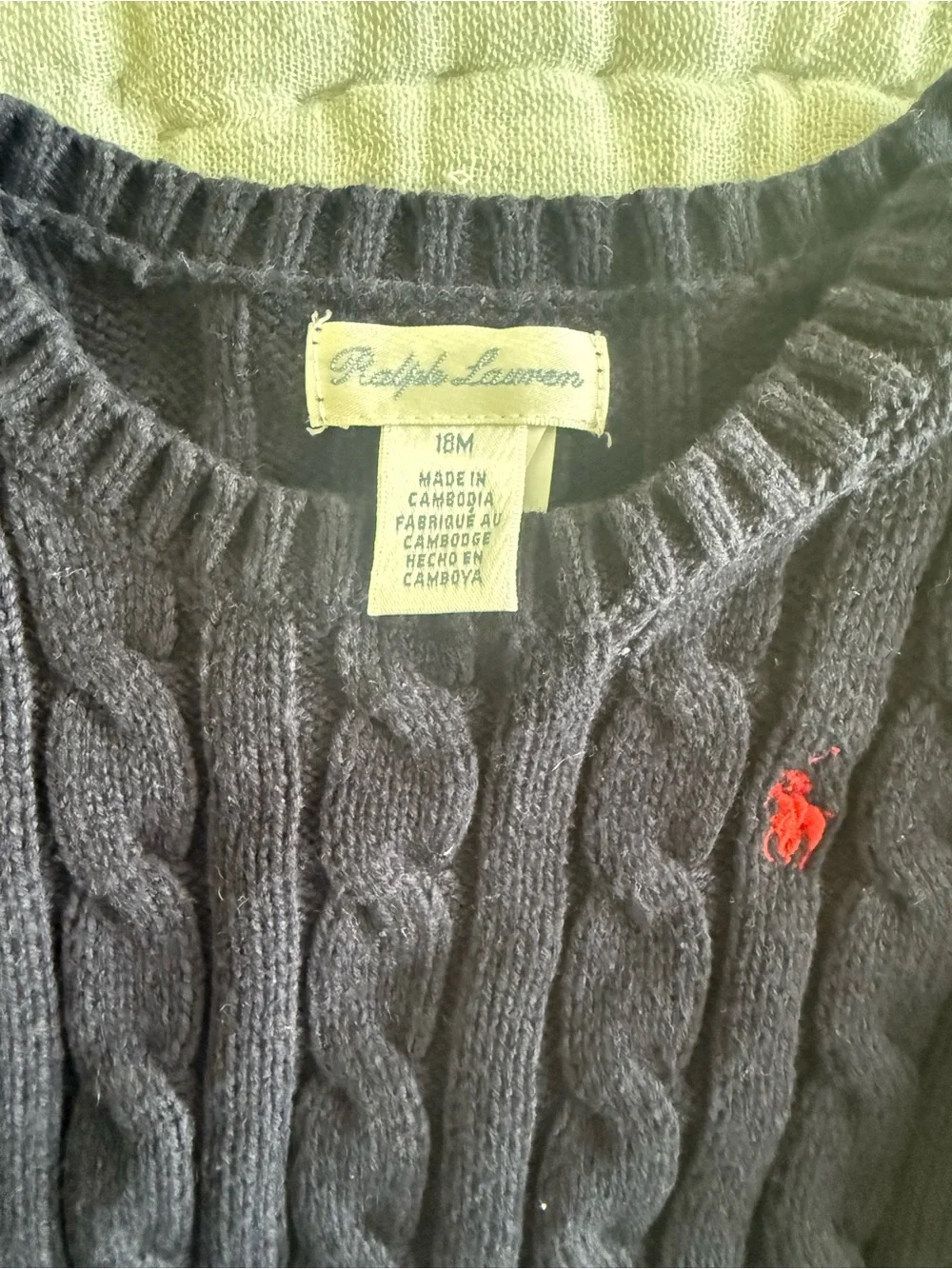 Ralph Lauren Navy Cable-Knit Peplum Sweater with Red Pony
